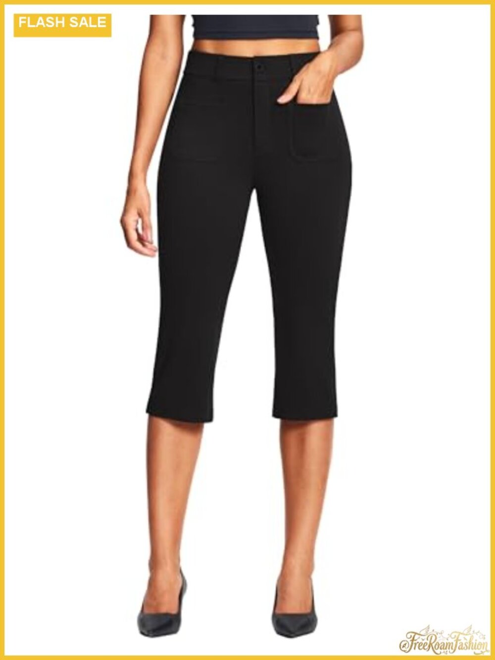Women's Capri Pants with Pockets, Slim Fit, Mid-Rise, 18-inch Inseam, 80%